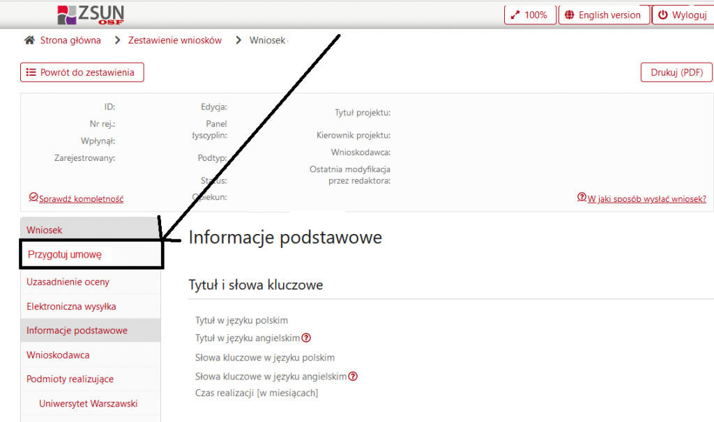 printscreen - Umowa w OSF